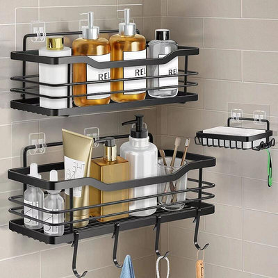 浴室鐵藝置物架衛生間免打孔收納架壁掛式牙刷架洗漱用品整理架子