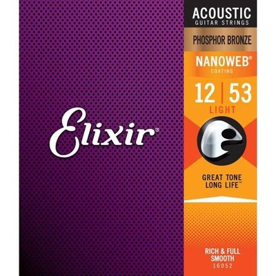 【硬地搖滾】Elixir 16052 (12-53) 薄膜 磷青銅 NANOWEB 民謠吉他弦