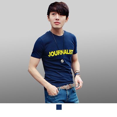 【男人幫大尺碼】T1542＊MIT 台灣製造丈青色 JOURNALIST 印花 自創純棉短袖T恤