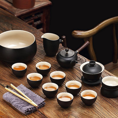 黑陶功夫茶具套裝日式家用客廳粗陶茶具泡茶蓋碗茶壺茶杯現代簡約