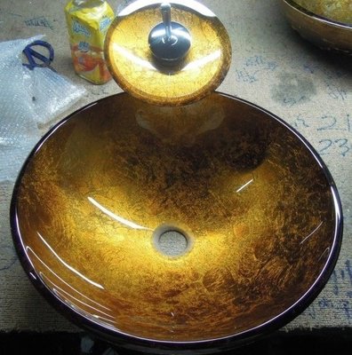 FUO衛浴:42x42公分 彩繪工藝 藝術強化玻璃碗公盆 (09035)面盆現貨特價!