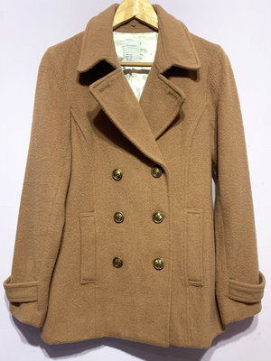 NANA 日本古著 60%羊毛料 經典英式 雙排釦 中長版 大衣外套 日式復古唐茶駝色