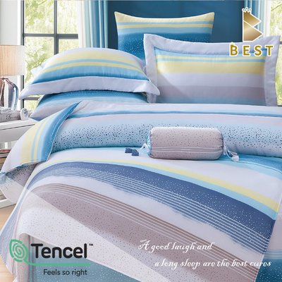 100%天絲床罩 雙人5×6.2尺 伊凡莎(藍) 鋪棉床罩 TENCEL 八件式 BEST寢飾