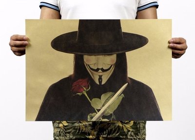 [現貨]V怪客 V字仇殺隊 anonymous駭客匿名者 面具 我們無處不在！ 西餐廳復古懷舊牛皮紙裝飾畫