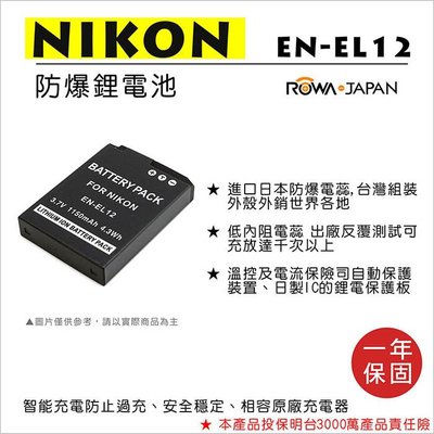 全新現貨@樂華 FOR Nikon EN-EL12 相機電池 鋰電池 防爆 原廠充電器可充 保固一年