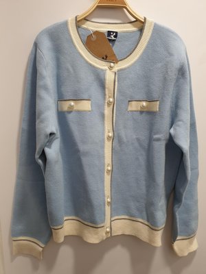 American bluedeer 美國藍鹿 粉藍色小香風長袖針織毛衣外套