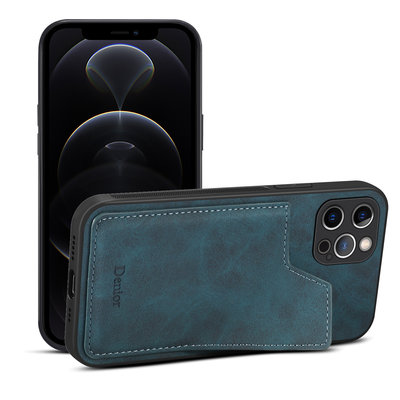 GMO  2免運iPhone 12 Pro Max直插卡側掀背套皮套 藍色 保護套殼手機套殼防摔套殼