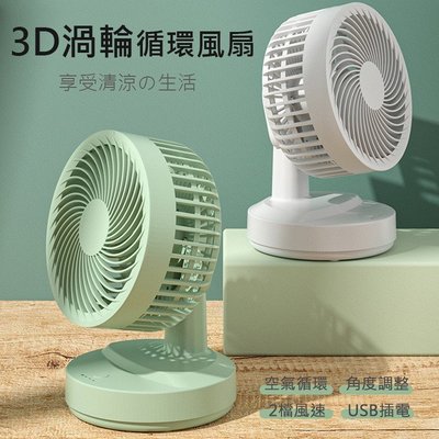 現貨 3D渦輪循環風扇 循環扇 桌面風扇 USB風扇 可調角度 大風力 兩檔風速 超靜音 (插電款)