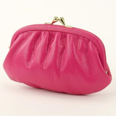 預購日本製 真皮牛革 親子財布 雙珠扣式 零錢包 手拿包-粉紅色
