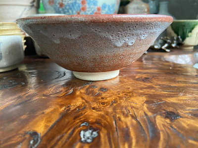 新 日本回流志野燒名家加藤十右衛門作鼠志野過墻繪茶碗，大口平