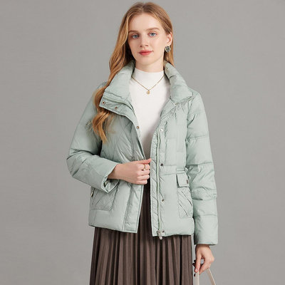 廠家出貨90絨時尚立領羽絨服女23冬季新款加厚保暖氣質糖果色鴨絨外套