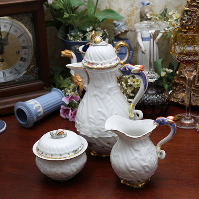 【手繪】德國頂級瓷器 MEISSEN麥森天鵝系列 茶壺.糖罐.奶壺