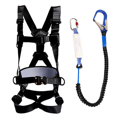 高空作業 登山扣 五點式安全帶高空作業戶外防墜落施工保險帶安全繩套裝緩沖雙掛鉤