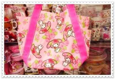 ♥小公主日本精品♥Hello Kitty美樂蒂糖果造型圖大容量手提包帆布包托特包42046103 2 競標