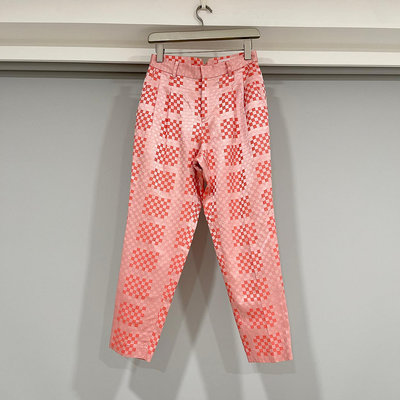 日本雙人設計師 mint designs 緞質粉紅格長褲有襯裡 / 日本製