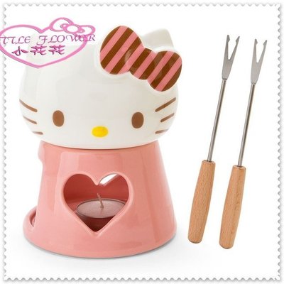 小花花日本精品♥ Hello Kitty 日本製巧克力鍋 凱蒂貓陶瓷巧克力火鍋組  新生活條紋貓臉89938102