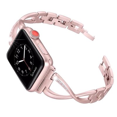 Nn0k 時尚鑲鑽手鍊錶帶適用apple watch4/5/6代金屬iwatch1/2/3代蘋果手錶霧面不鏽鋼 38mm