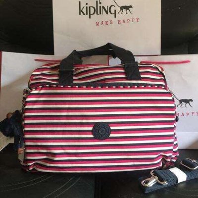 Kipling 猴子包 紅藍條紋 休閒輕量防水肩背手提包斜背 旅行 中款 限時優惠