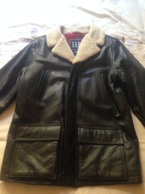 美國經典老牌GAP Kids男童裝 leather coat 10(L)或12(XL)黑色臀下長度牛皮皮衣含運