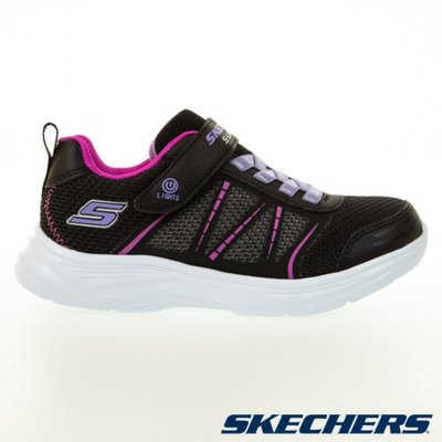 【鞋印良品】SKECHERS 女童系列 GLIMMER KICKS 可開關燈鞋 魔鬼氈 好穿脫302302LBLK 黑紫