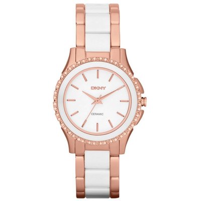替換錶帶 現貨DKNY手錶簡約時尚玫瑰金鑲鉆石英錶陶瓷女錶NY8821
