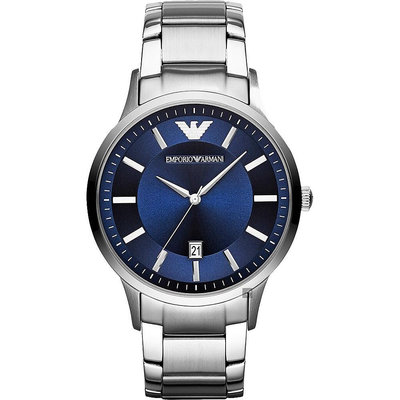 「官方授權」Emporio Armani 亞曼尼紳士質感時尚男腕錶(AR11180)-藍x銀