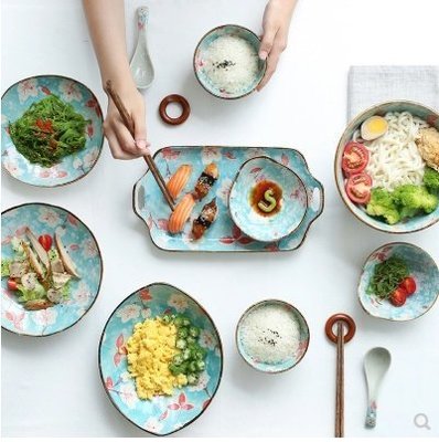 『格倫雅』川島屋 花季日式家用陶瓷二人食盤子湯碗碟套裝餐具套裝PZ-143^27695促銷 正品 現貨