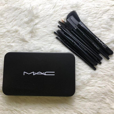 mac鐵盒化妝刷12件套黑色時尚動物毛彩妝工具彩