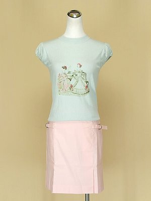貞新 專櫃 粉藍圓領短袖棉質上衣F號+CHARCOAL 專櫃 粉紅扣環棉質短裙M號(42231)