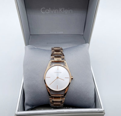 CALVIN KLEIN Dainty 銀白色面錶盤 玫瑰金色不鏽鋼鏤空鍊錶帶 石英 女士手錶 K7L23646