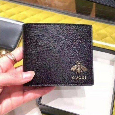 GUCCI 黑色 牛皮 蜜蜂款 8卡 對折 短夾 女生錢夾 523664 現貨 附購證