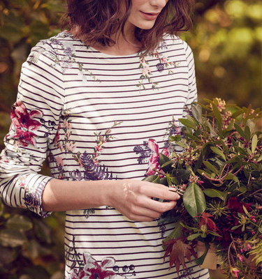 Miolla 英國品牌Joules 深紫白條紋底花朵紮實棉料上衣