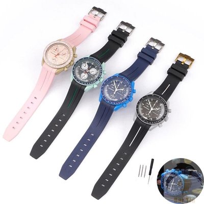 熱銷  20 毫米矽膠錶帶, 適用於 Omega 手錶帶月亮 Swatch 彎曲末端橡膠手腕手鍊男士女士防水運動錶帶