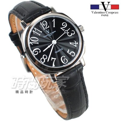 valentino coupeau范倫鐵諾 方圓數字時尚錶 防水手錶 真皮 黑 女錶 V61601B黑小【時間玩家】