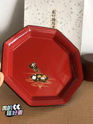 日本回流八角茶盤 餐盤 內繪松竹梅圖案 八角寓意好。