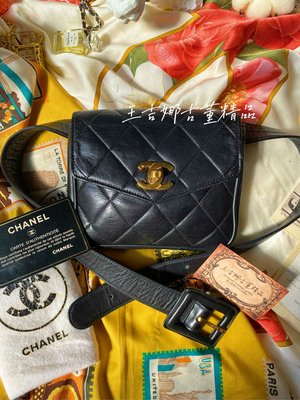 （送走）Chanel vintage 古董黑金羊方胖腰包/超可愛/方胖子平替款