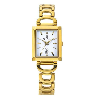 「官方授權」OP奧柏錶 女 白面長形金框 石英腕錶 (2477LK) 23mm