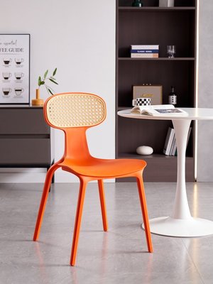 北歐藤編椅子塑料加厚家用代簡約餐桌椅休閑設計師靠背凳子