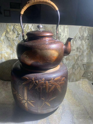 新 日本回流老銅壺，寶珠形銅壺，內壁鍍銀銅壺，銅熏銀壺，金工銅壺