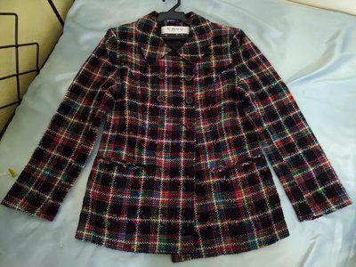 [99go] 全新 台灣設計師專櫃 原創草堂 雙排扣 羊毛 格紋 短大衣