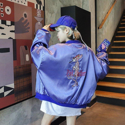 【熱賣精選】飛行外套女 棒球外套古著 美式棒球外套 歐美棒球外套 刺繡棒球外套 寬鬆緞面春秋外套短版 韓版飛行外套