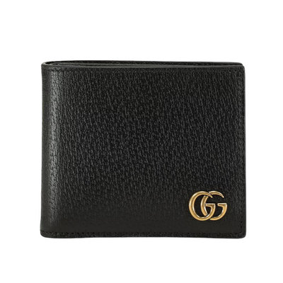 【GUCCI 古馳】GG Marmont Bi-Fold 雙G 皮革 卡夾 皮夾 短夾 黑色 金色 428726