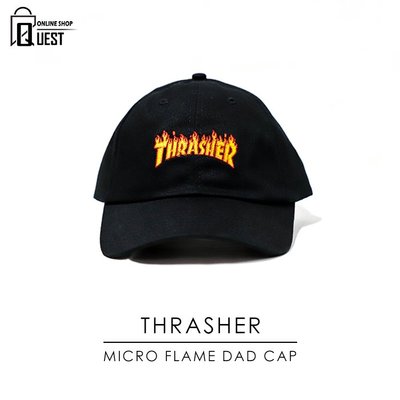【QUEST】THRASHER MICRO FLAME DAD CAP 黃色 火焰 滑板 老帽 彎帽 棒球帽 黑色