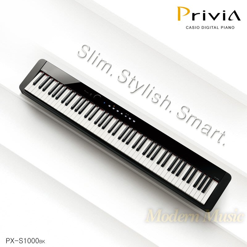 【現代樂器】卡西歐CASIO Privia 88鍵數位電鋼琴 PX-S1000 黑色款 含木質琴架 三音踏板 公司貨