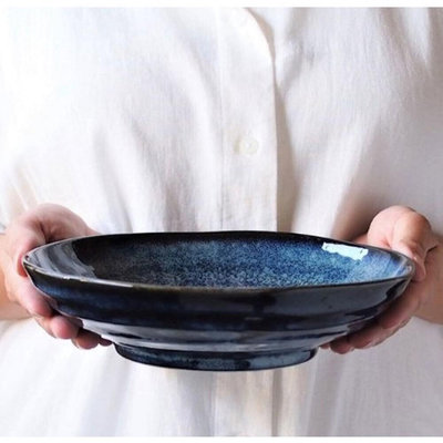 日本製 窯變陶瓷盤 靛藍色 圓盤 盤子 主菜盤 陶瓷餐盤 瓷器餐具 日式餐具 日式料理 西式料理