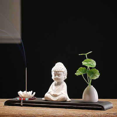 中式禪意白瓷如來佛像擺件創意茶寵線香插家居客廳桌面茶室裝飾品~佳樂優選