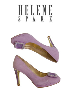 都會名牌~【AS集團HELENE SPARK】淺紫色鞋頭貼水鑽金屬跟高跟鞋 37號~