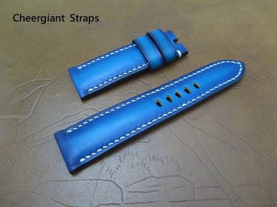 沛納海墊厚的深藍色牛皮錶帶手工錶帶Panerai PAM 1392 blue padded leather strap
