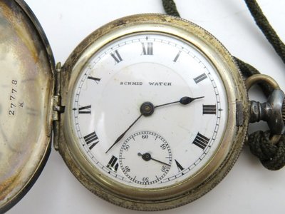 【精品廉售/手錶】 上百年老古董Schmidt Watch懷錶 純銀(刻印900)錶殼 手動上鍊機械錶/薄巧*瑞士精品