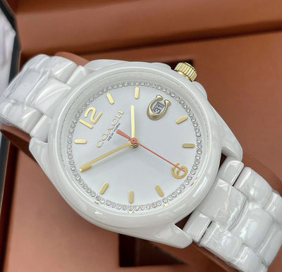 COACH Greyson 白色錶盤 白色陶瓷錶帶 石英 女士手錶 14503925
